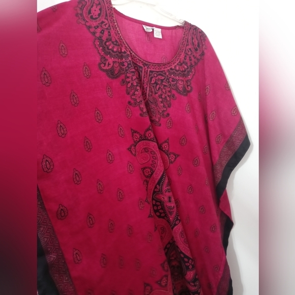 Santé Classics Deep pink all over Paisley Print  Kaftan Duster OS - Picture 2 of 9